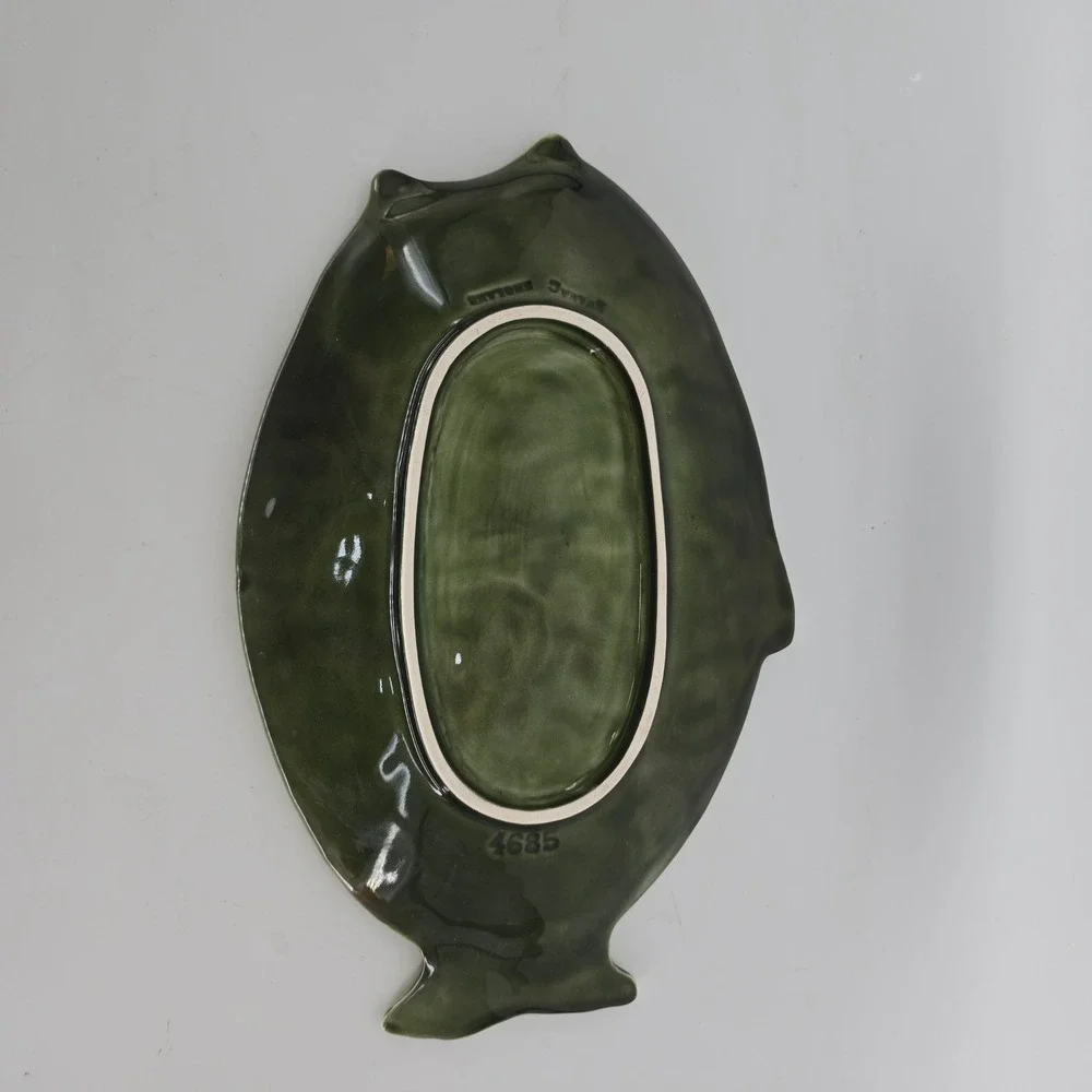 Vintage SylvaC Fish Platter Olive Green Ceramic Serving Dish Retro Coastal Decor